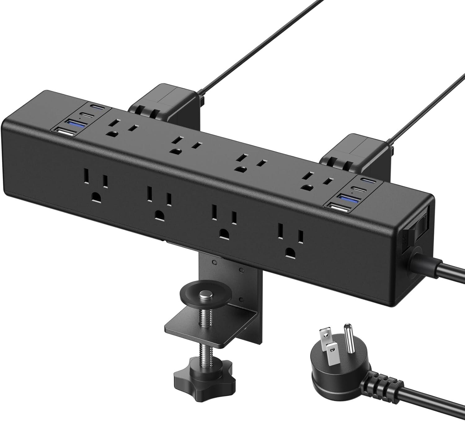 Flexible Desk Outlet Station: 12 USB and AC Ports with Clamp Mount - Black 6FT