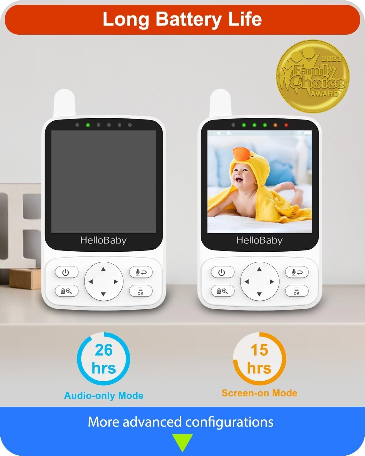 2-Way Talk Baby Monitor with PTZ, Night Vision & 26-Hour Battery Life for Travel