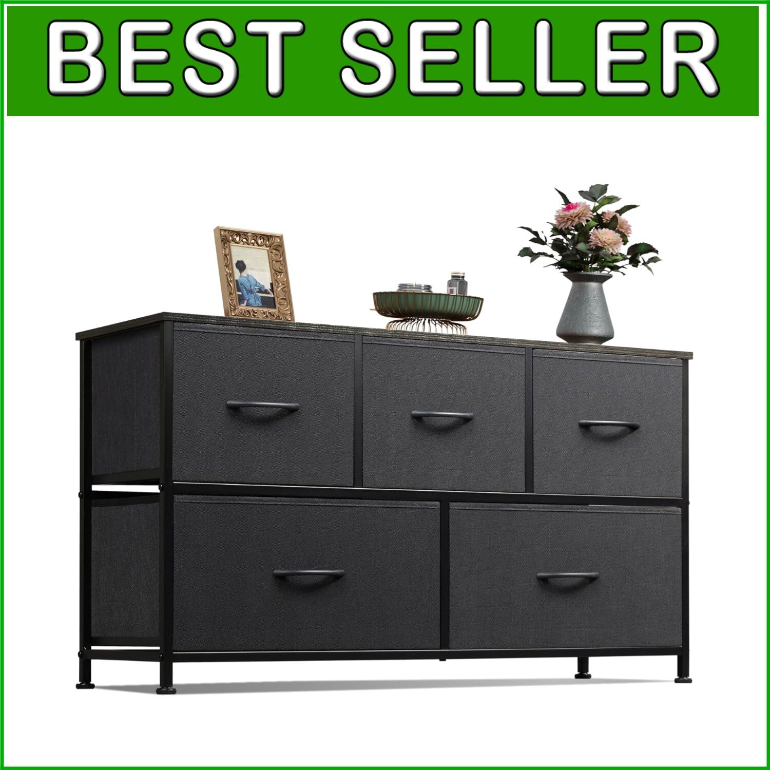 Easy Assembly 5-Drawer Fabric Dresser - Stylish Chest for Hallway & Office