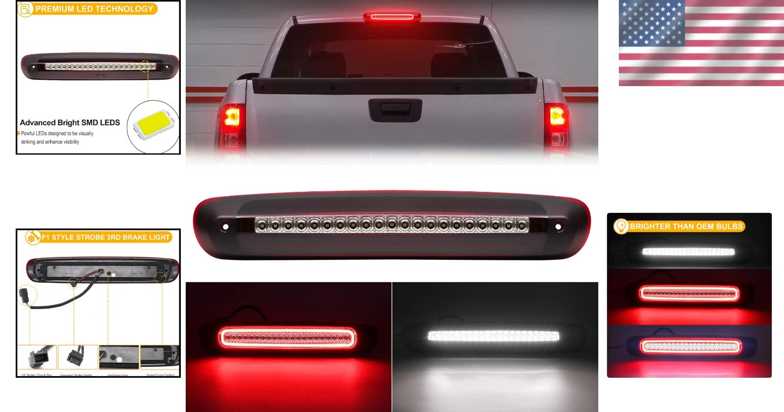 Easy Install LED Third Brake Light with Strobe Function for 2007-2013 Trucks