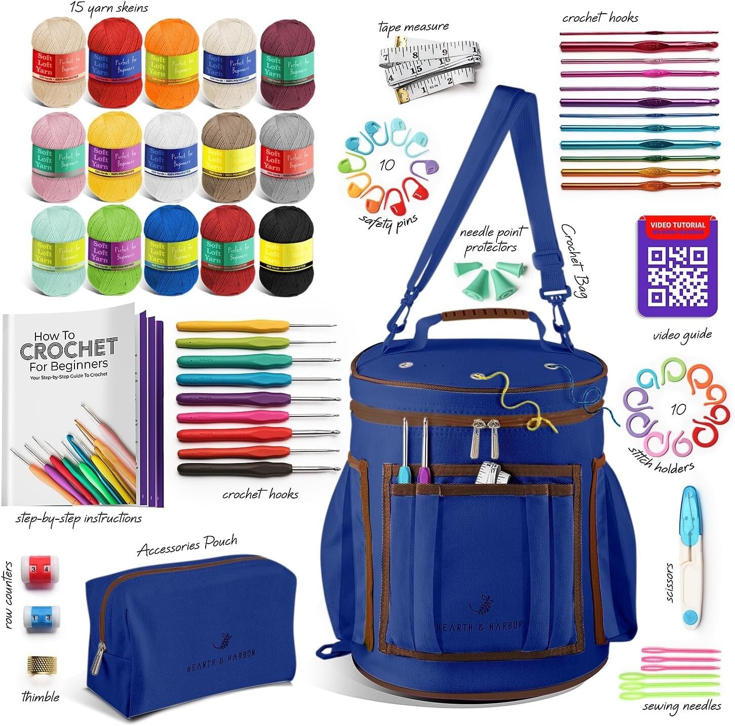 Beginner-Friendly Crochet Kit with Yarn, Hooks, and Crochet Bag for All Ages