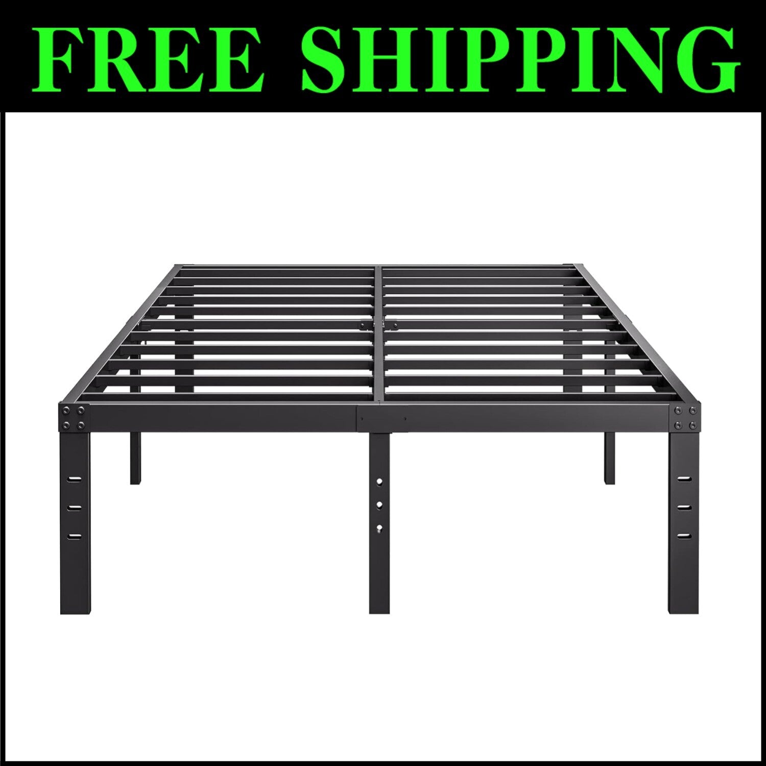 Elegant Black Metal 18-Inch Queen Bed Frame with Complete Storage Solution