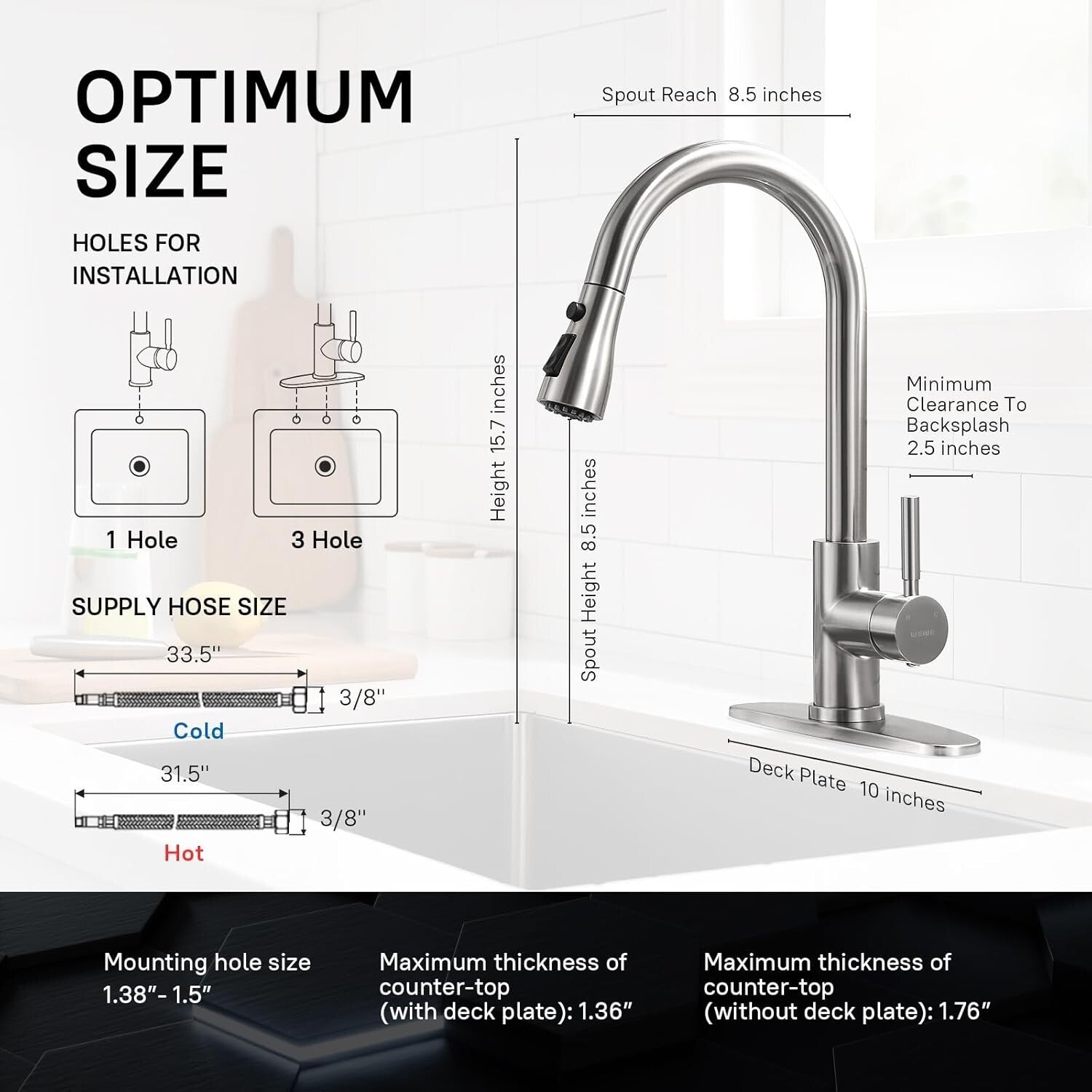 Easy Install Brushed Nickel Kitchen Faucet with 360° Pull Down Sprayer - 2 Pack