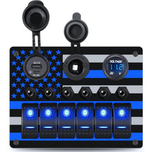 Load image into Gallery viewer, Manual 6 Switch Panel with Cigarette Lighter and Blue Digital Voltmeter Upgrade