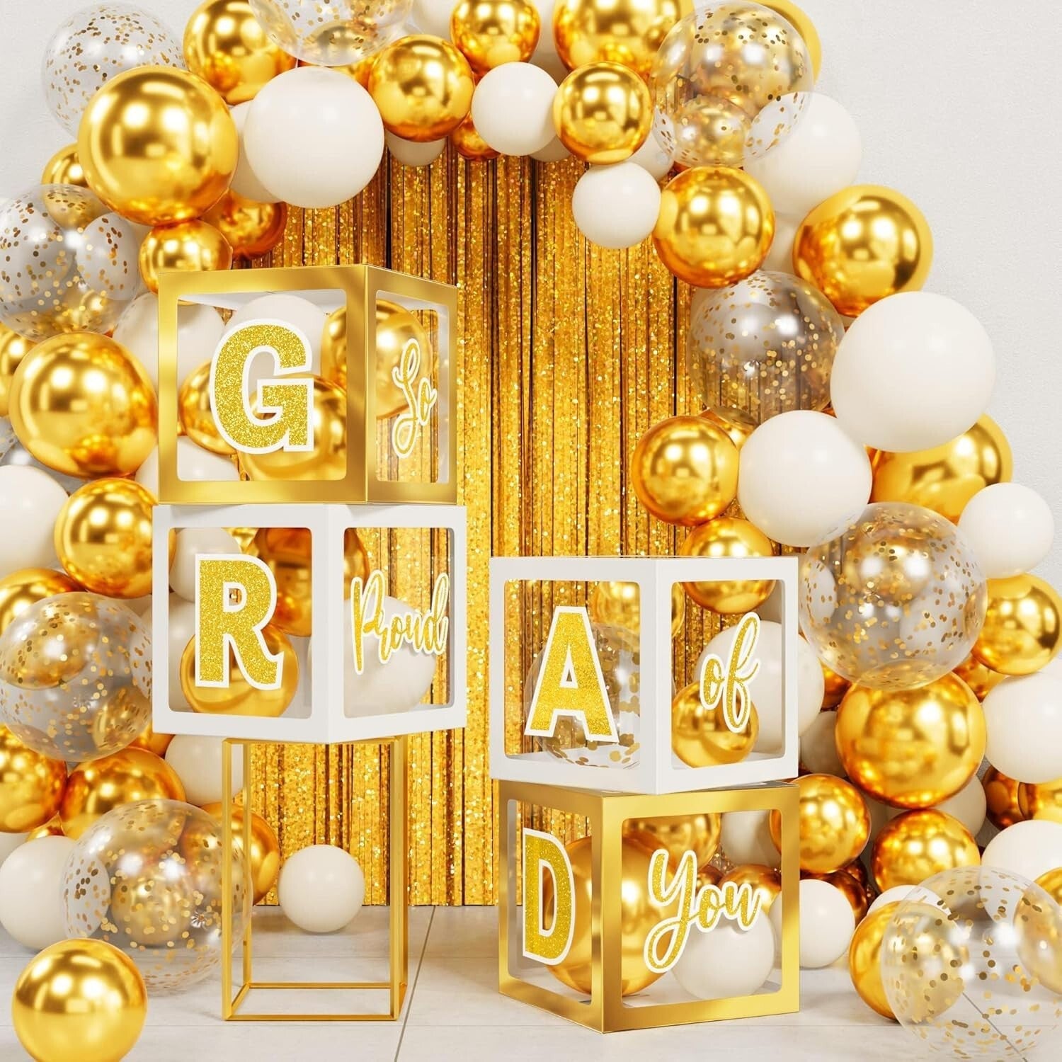 Stylish Gold & White Graduation Supplies Set with LED Lights - Class of 2025