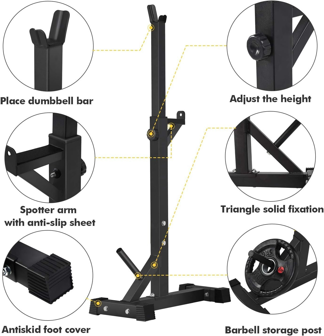 Heavy-Duty Home Gym Squat Rack - Adjustable Barbell Storage with Safety Features
