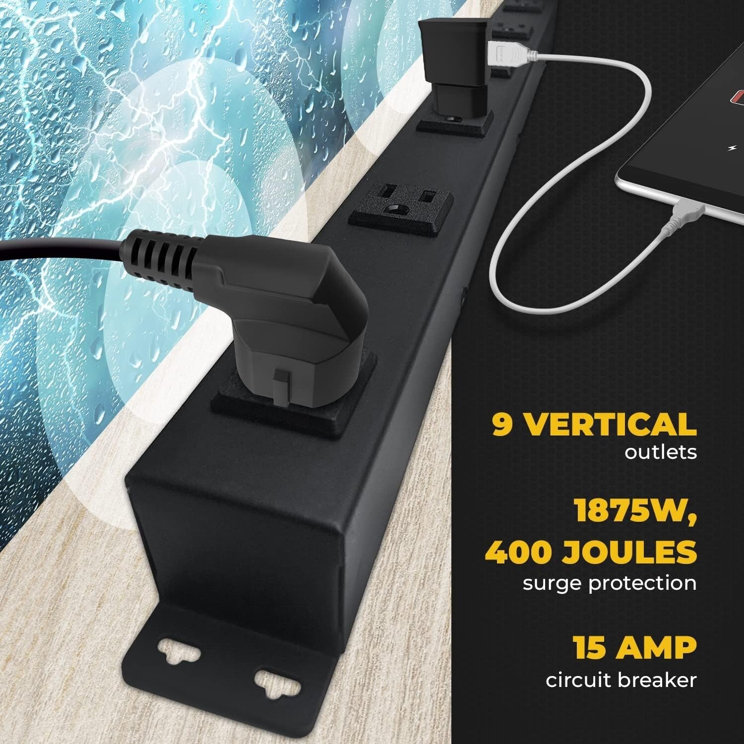 ETL Approved 9-Outlet Vertical Power Strip with 6ft Heavy-Duty Surge Protection
