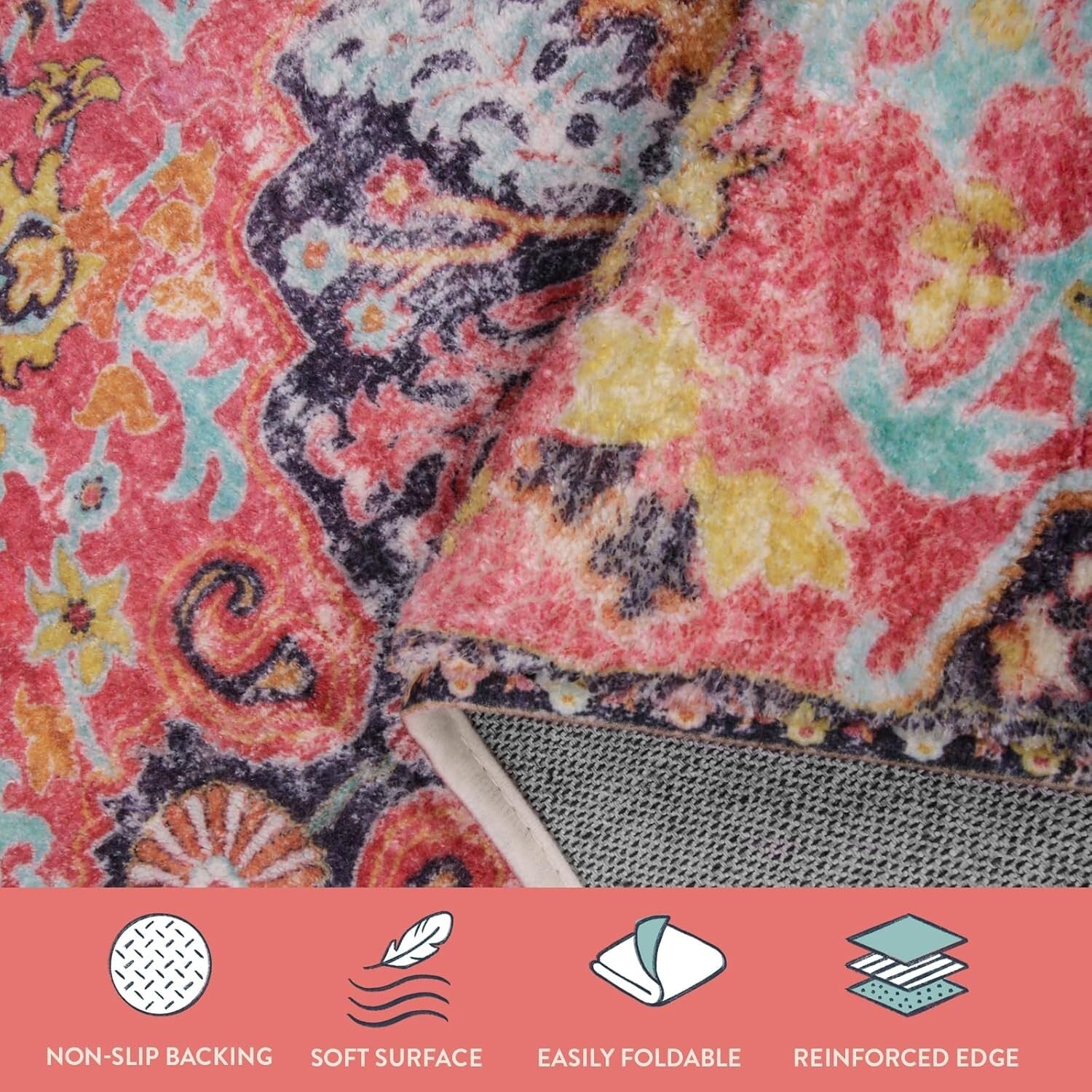 Stylish 3'x5' Fuchsia Non-Slip Rug - Ideal for Entrances & High Traffic Areas