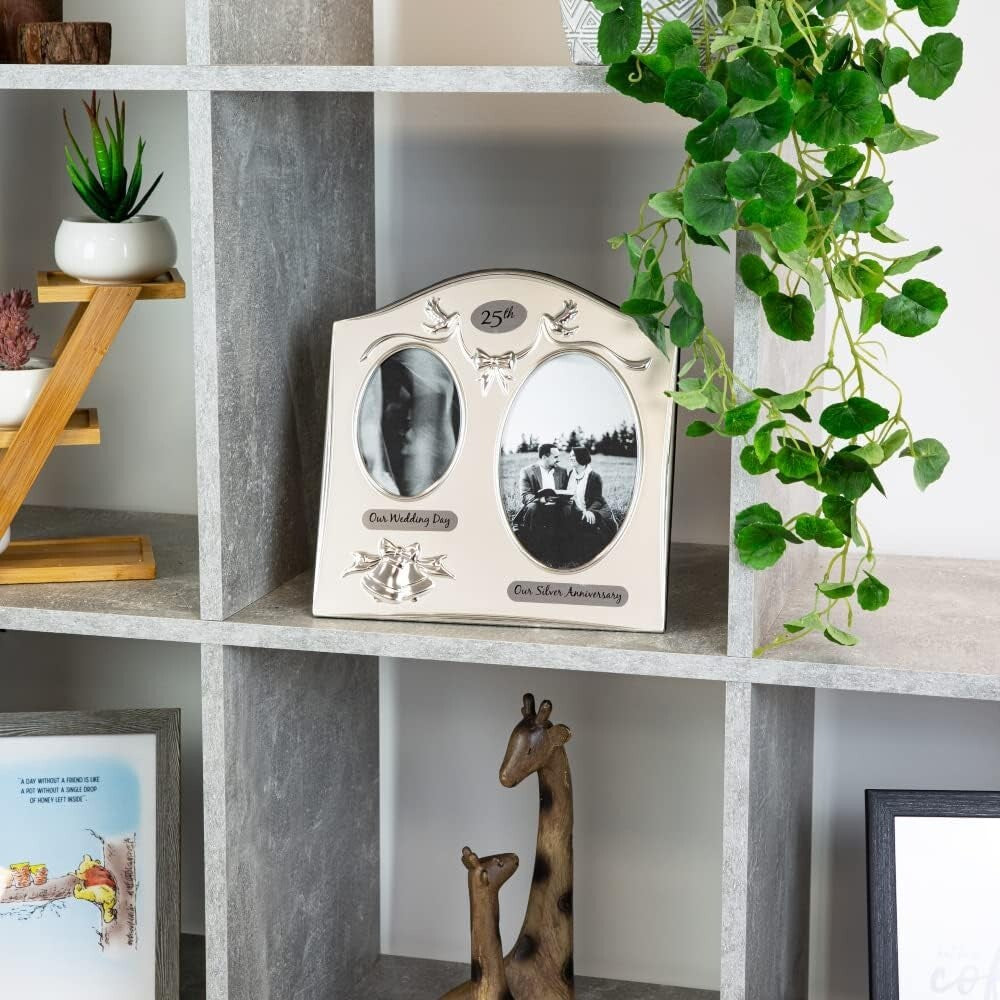 Interchangeable Mat Silver Plated Picture Frame for 25th Wedding Celebrations