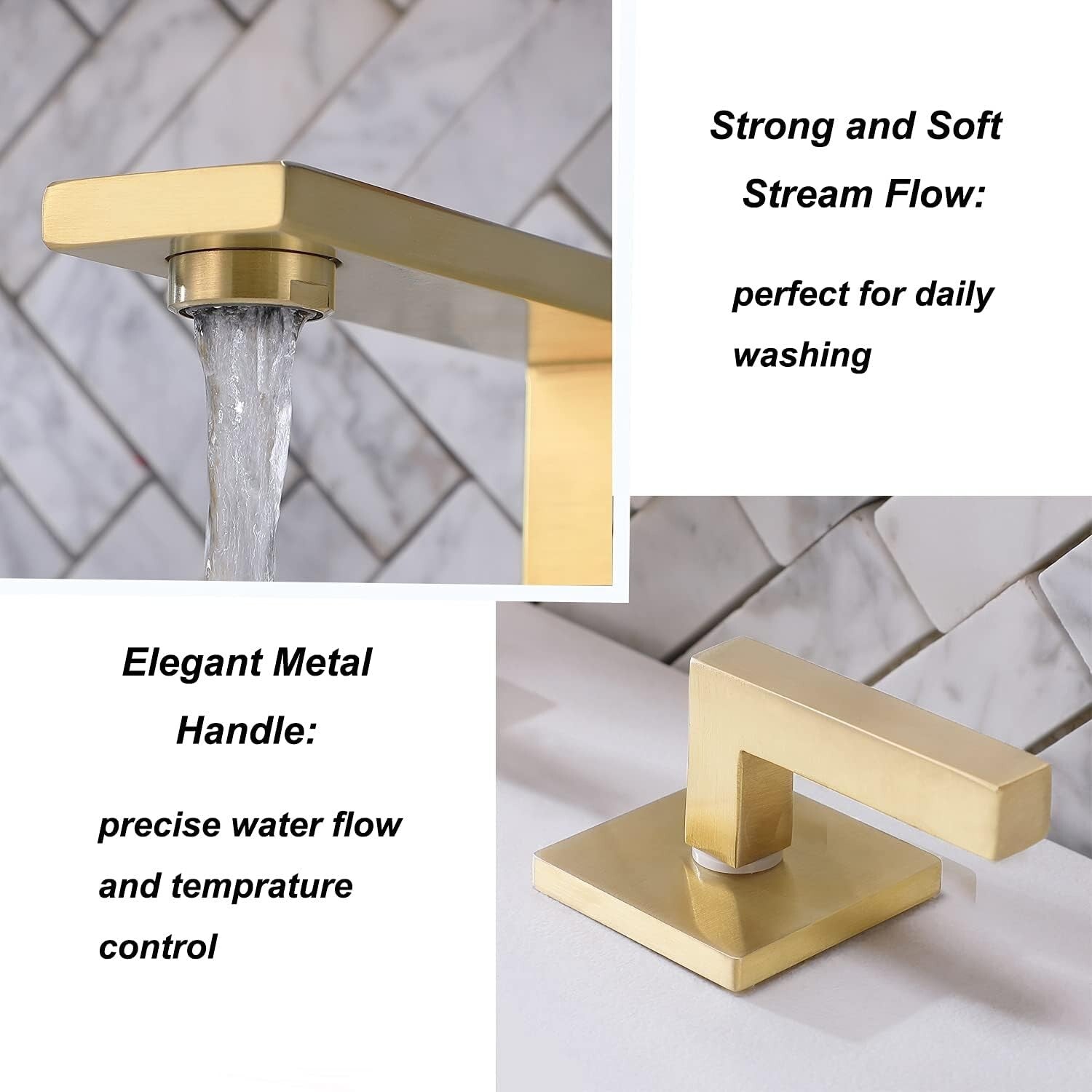 Elegant 2 Handle Brushed Gold Bathroom Faucet with Water Supply Lines Included