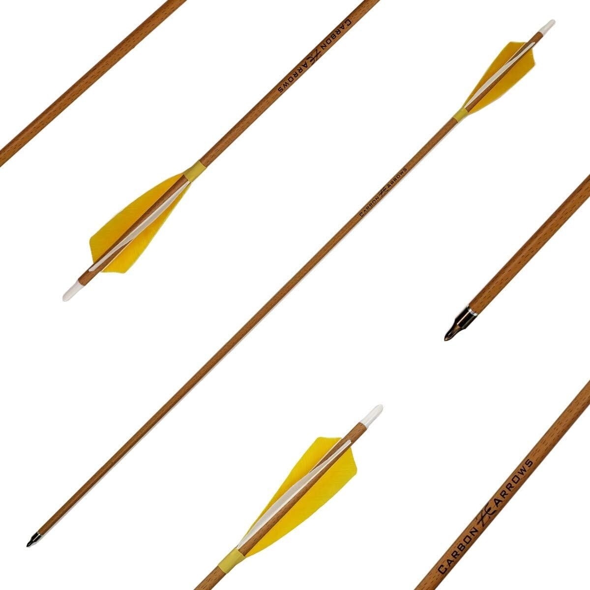 6-Pack 28-Inch Carbon Arrows with Natural Fletching for Compound & Recurve Bows