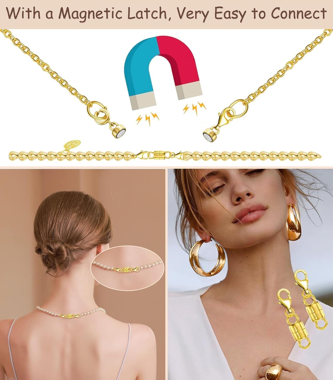 Elegant 925 Silver Magnetic Necklace Clasps & Gold Converters for Jewelry Making