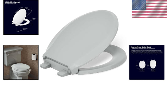 Stylish Ice Grey Round Toilet Seat with Secure Grip-Tight Installation Hardware