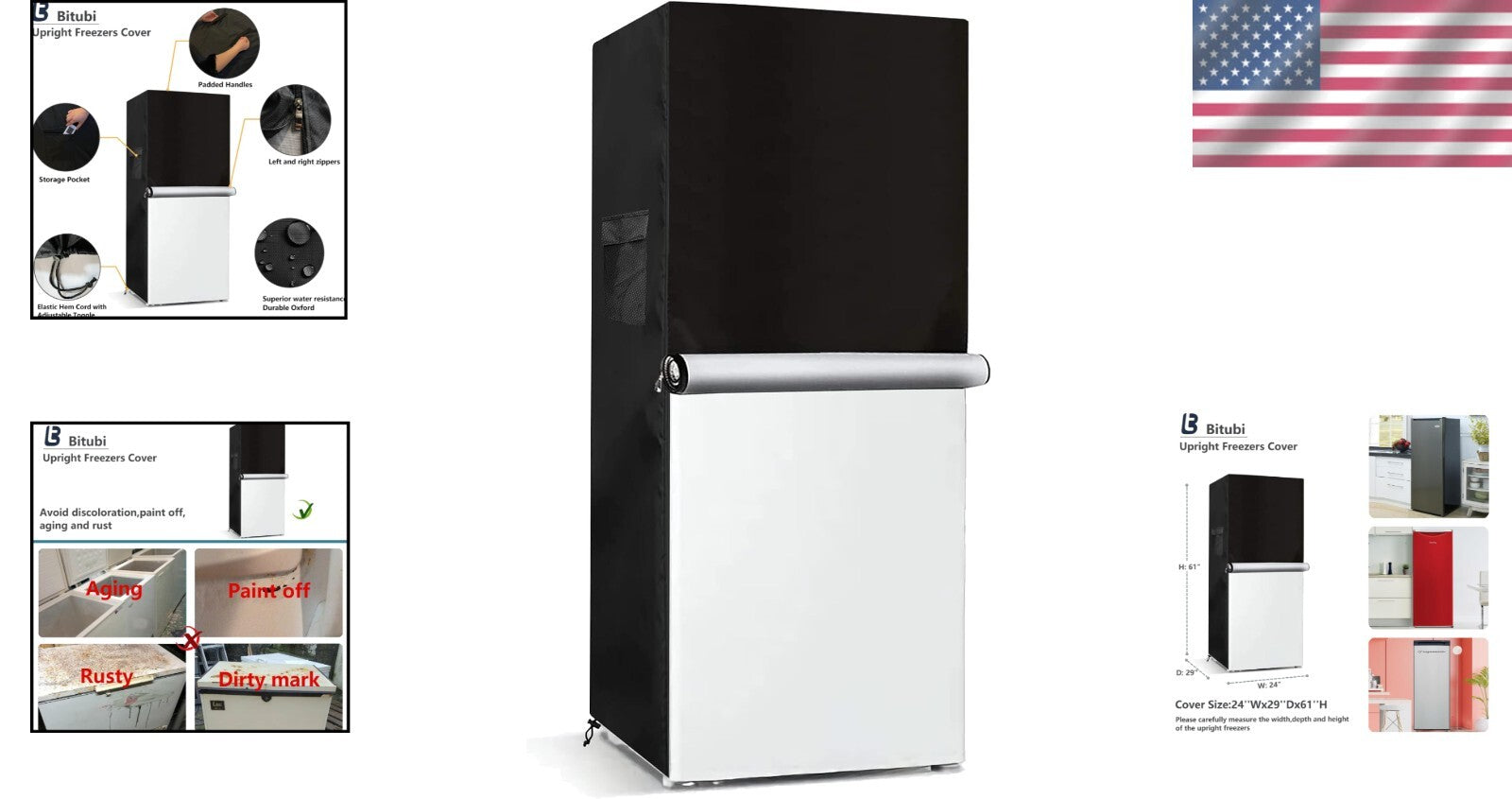 Durable Waterproof Upright Freezer Cover with Storage Pockets - 24"Wx29"Dx61"H
