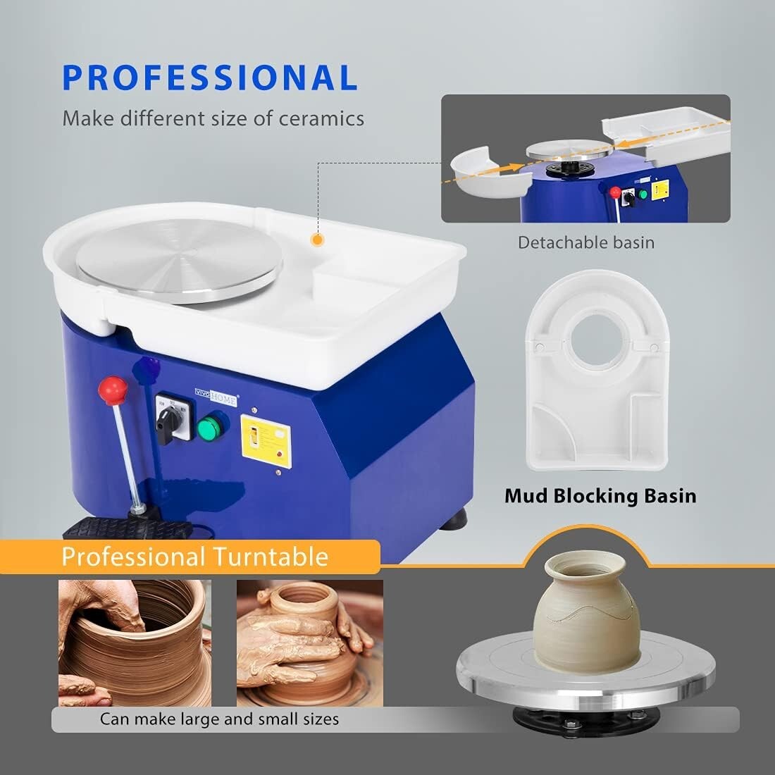 Premium 25CM Pottery Wheel with Detachable Basin - Ideal for Home & Classes