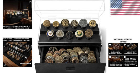 Handcrafted Challenge Coin Display Case with Drawer – Gift for Coin Enthusiasts