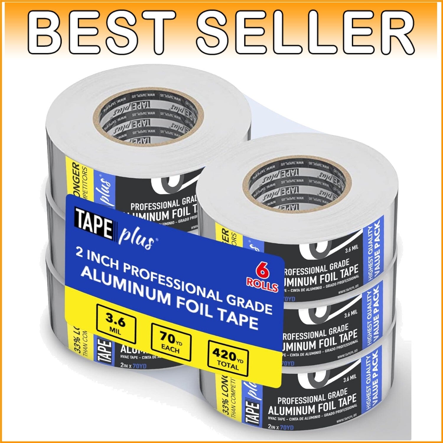 6-Pack Heavy-Duty Aluminum Foil Tape – 2Inch x 70Yards with Money-Back Guarantee