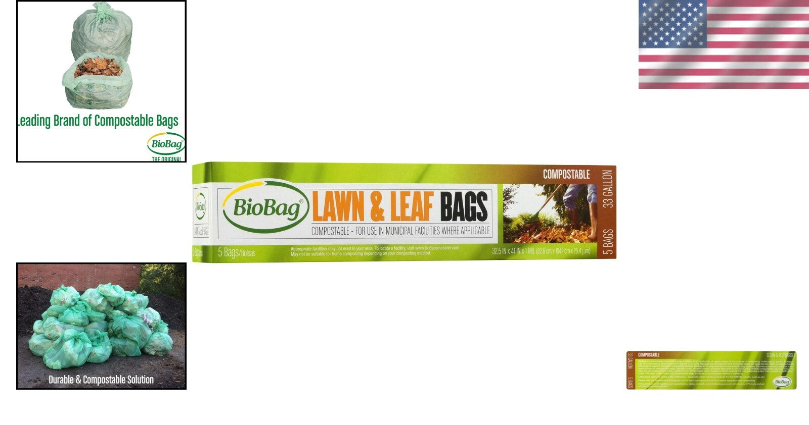 60 Count Green 33 Gallon Certified Compostable Bags for Lawn and Leaf Waste