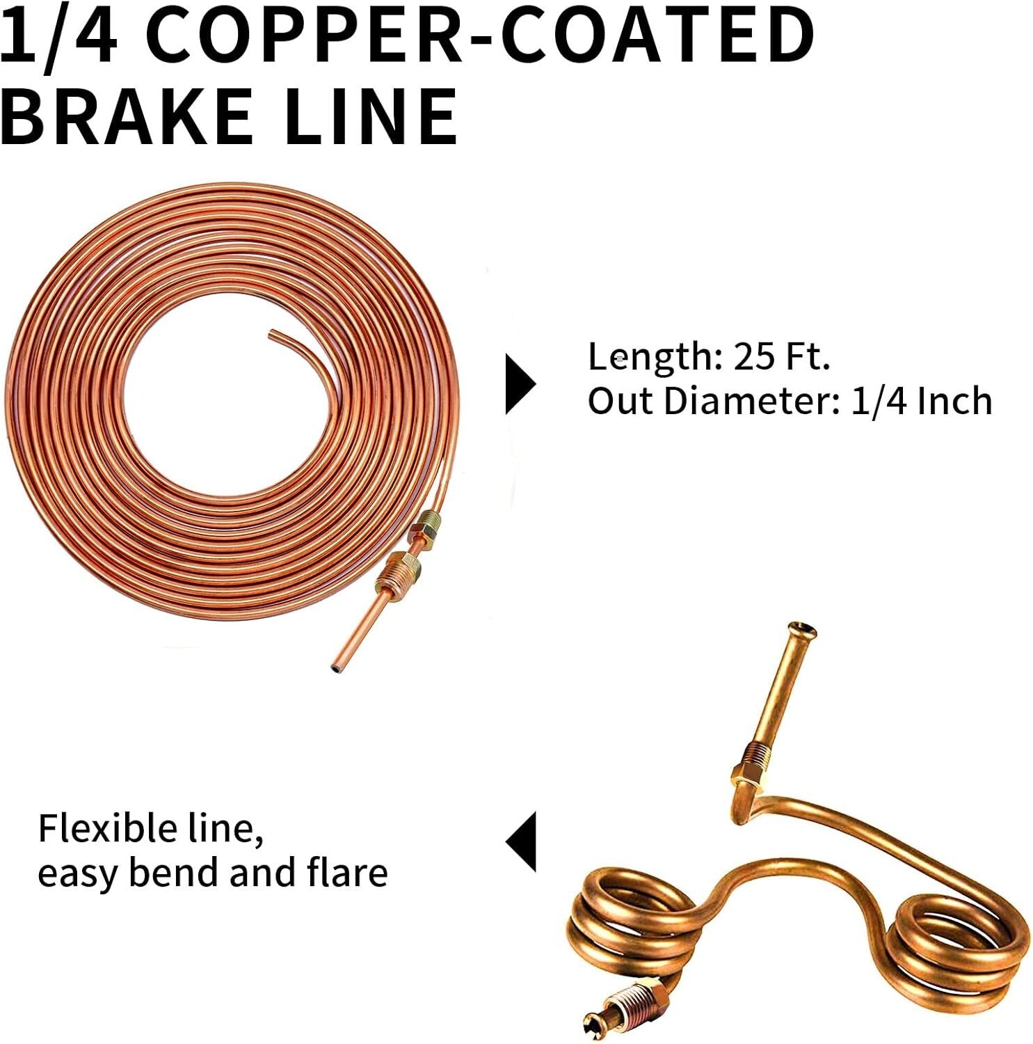 DIY-Friendly Brake Line Tubing Assembly - 1/4" 25 Ft with Fittings & Tools Set