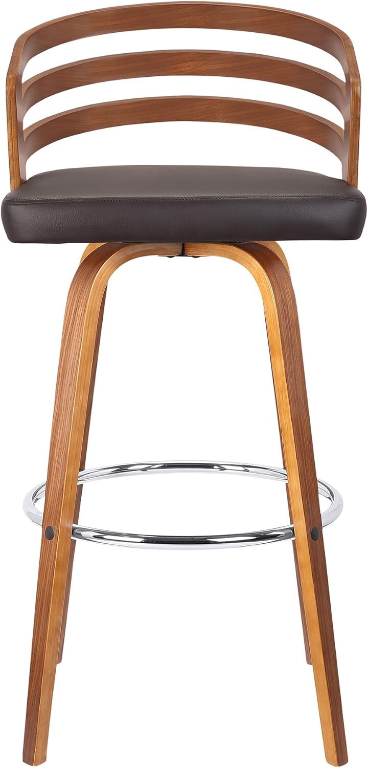 Elegant Jayden Swivel Bar Stool with Brown Faux Leather & Walnut Finish - 26"