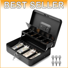 Load image into Gallery viewer, Large Metal Cash Safe with Key Lock and Tray for Yard Sales &amp; Small Business