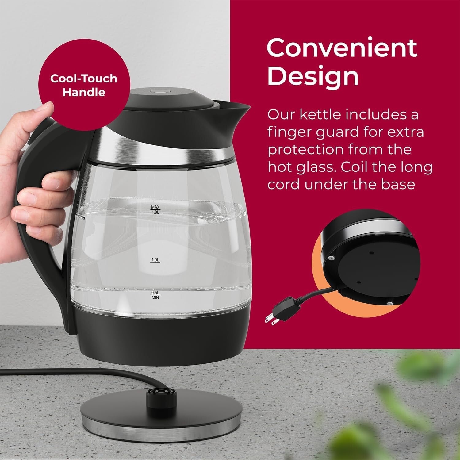 Borosilicate Glass Electric Kettle - 1500W Rapid Boil with Heat-Resistant Handle