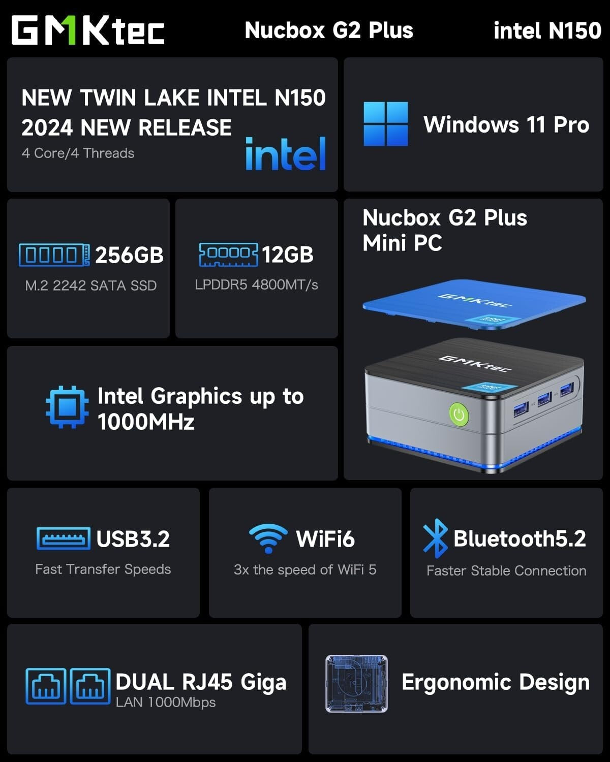 Energy Efficient Mini PC with Intel N150, 4K Visuals & Fast WiFi 6 Connectivity