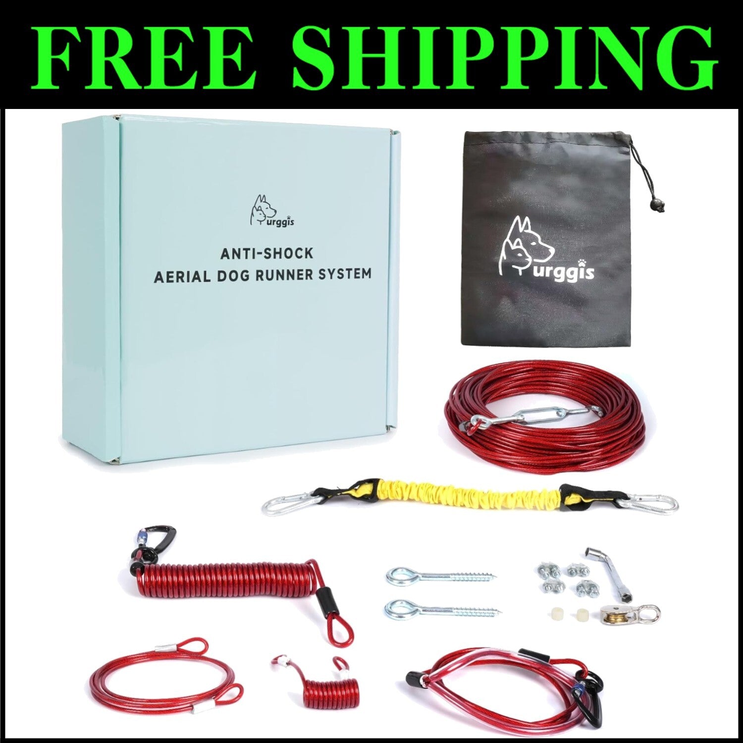 Tangle-Free Heavy-Duty Dog Zip Line - 75ft Anti-Shock System for 300lbs Dogs