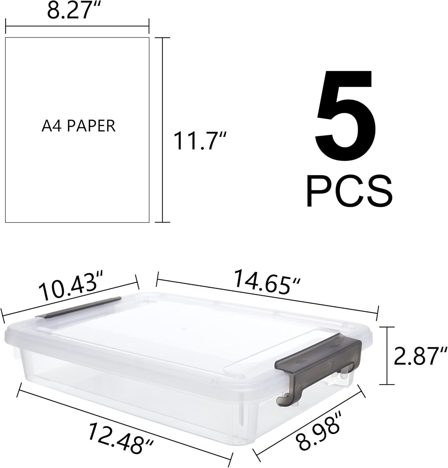 Citylife 5-Pack Stackable Clear Storage Bins with Lockable Lids for Documents