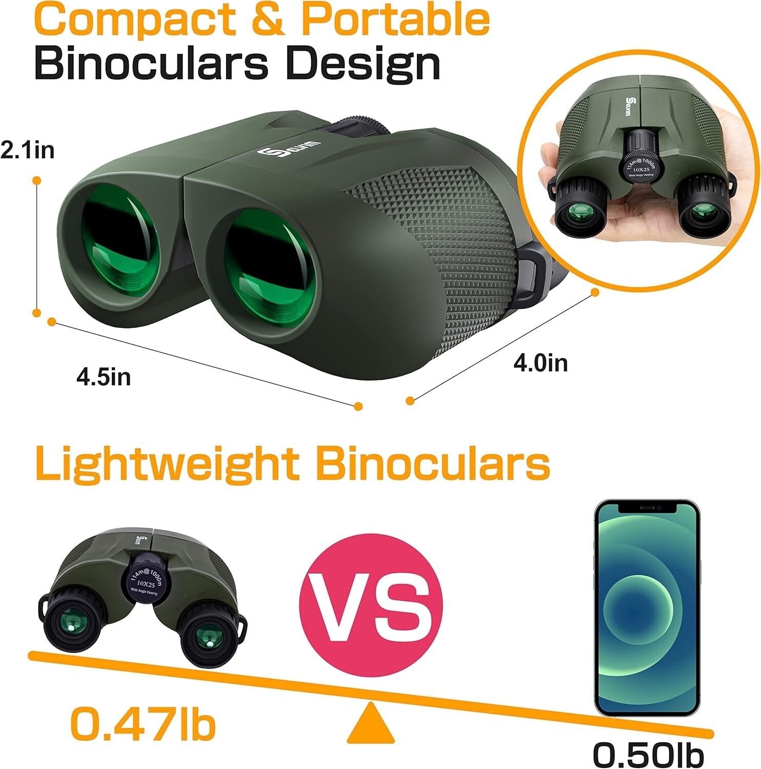 Lightweight 10x25 Binoculars for Kids & Adults - Ideal for Sports & Travel
