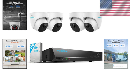 5MP Security Camera System - 24/7 Recording with Smart Detection & Night Vision