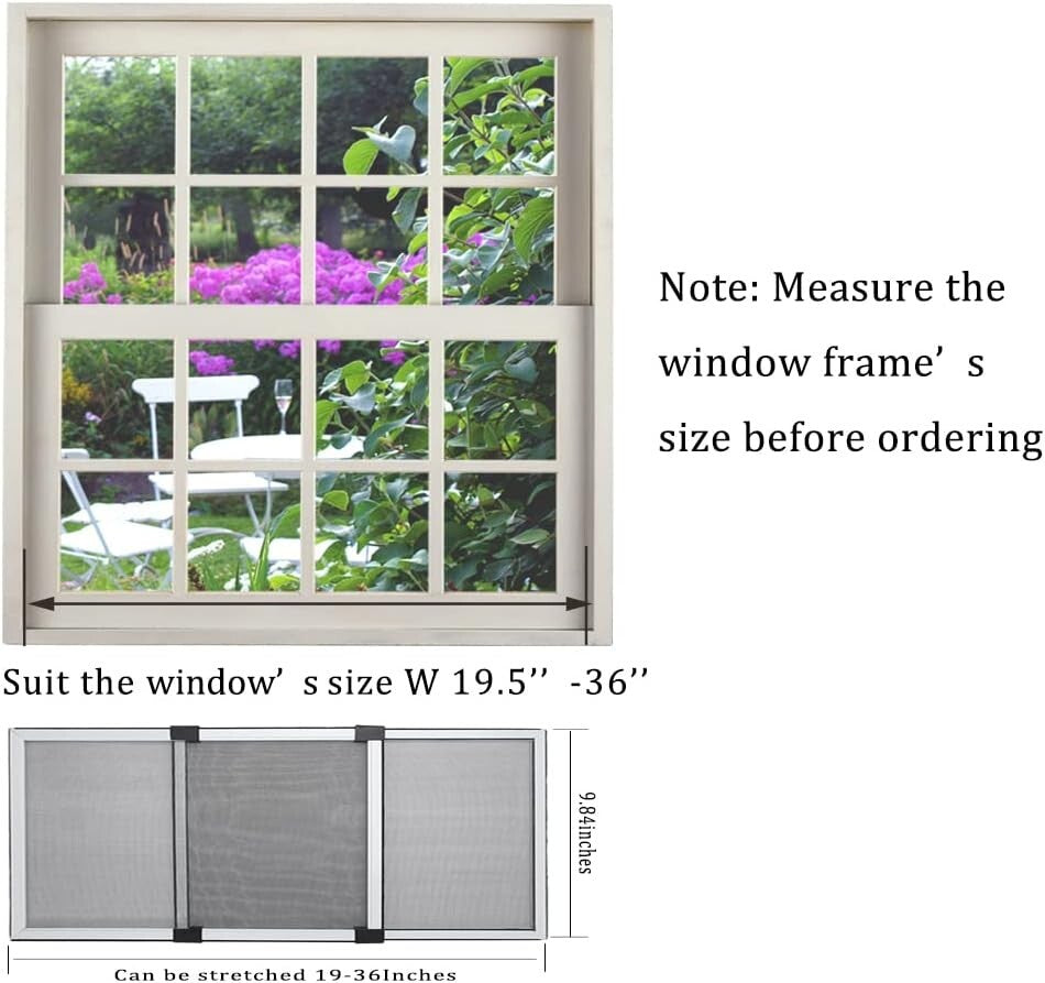 Versatile Expandable Window Screen Set 10"H x 19-36"W for Fresh Air Without Bugs