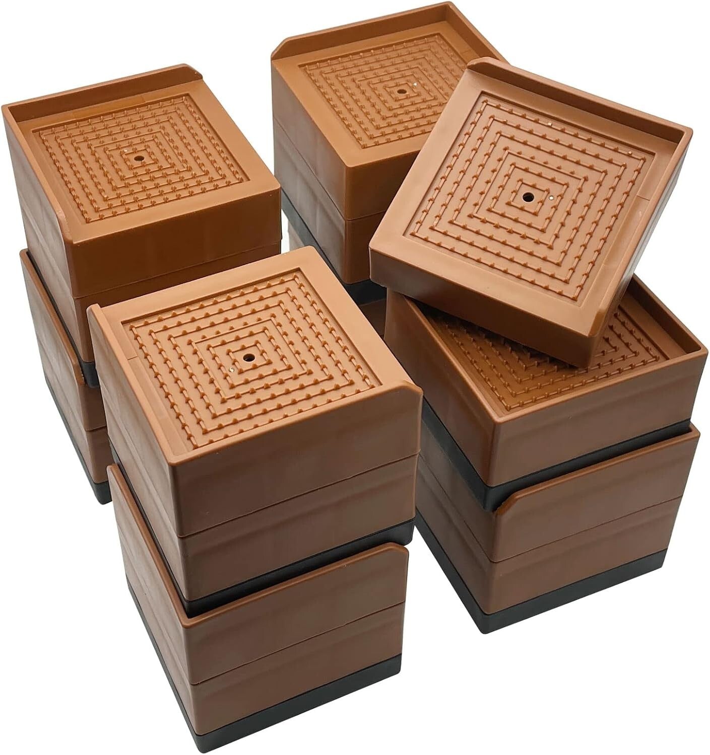 Elegant Brown Furniture Lifts 3-Inch Risers, Perfect for Beds & Sofas - 8 Pack