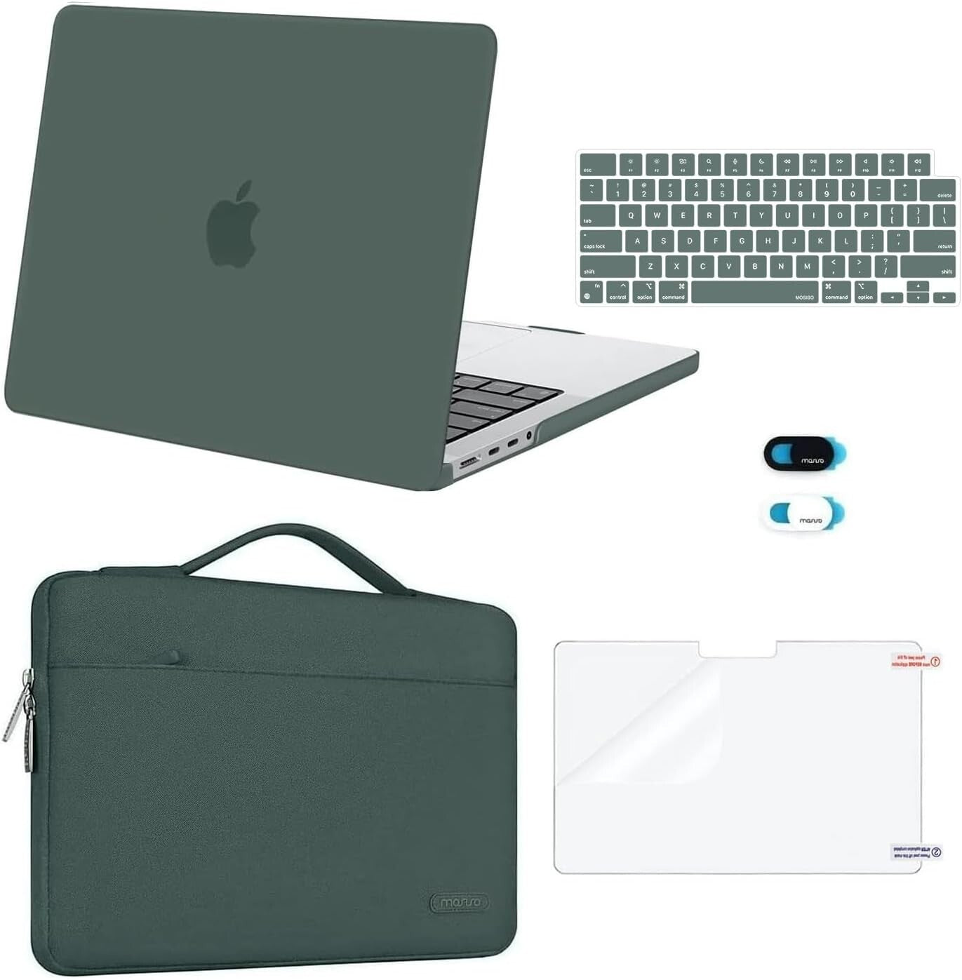 Stylish Midnight Green MacBook Pro 14 Case with Essential Accessories Included