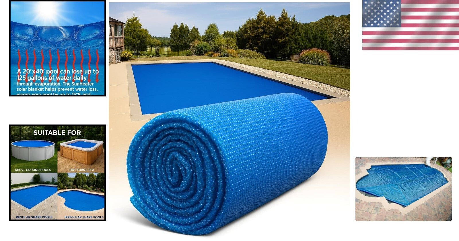 12 Mil Rectangular Solar Pool Cover - Reduces Evaporation & Cuts Cleaning Costs
