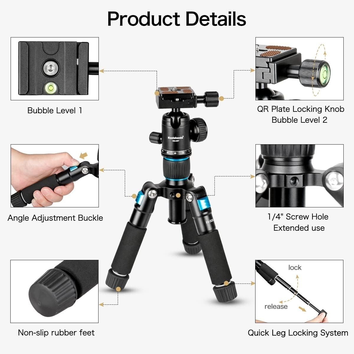Compact 20"/51cm Mini Tripod with 360° Ball Head & Quick Release for Cameras
