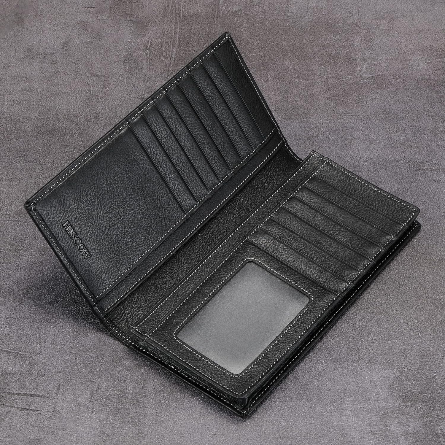 Elegant Vintage Black Calfskin Wallet - 15 Credit Card Slots & Cash Compartment