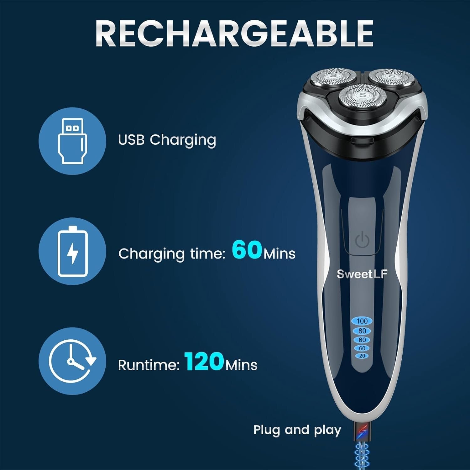 Wet & Dry Rotary Electric Shaver with Pop-up Trimmer - Fast Charging & Cordless