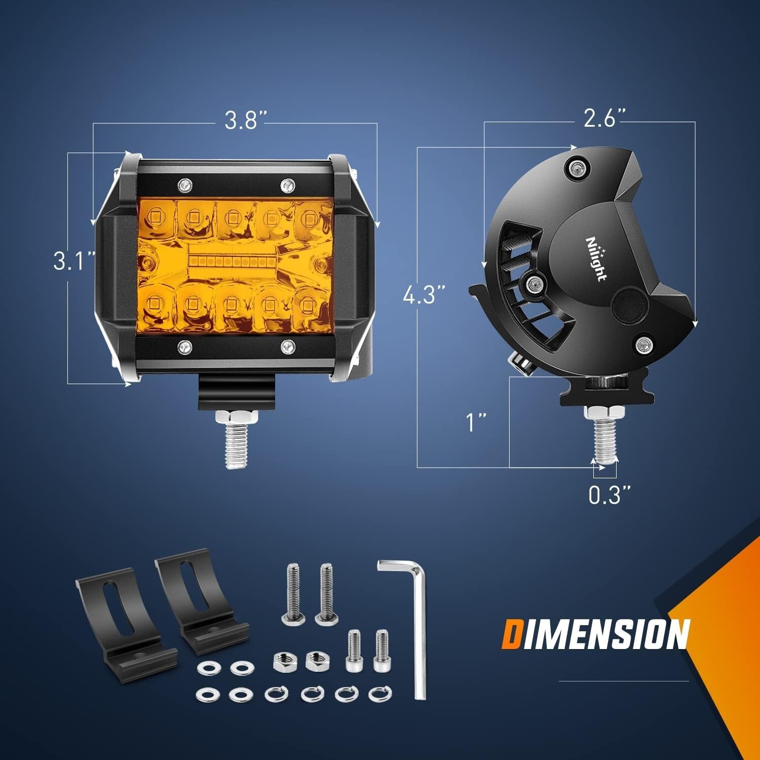 Rugged 4-Inch Amber LED Flood Spot Pods - Dual Beam Light with Harness