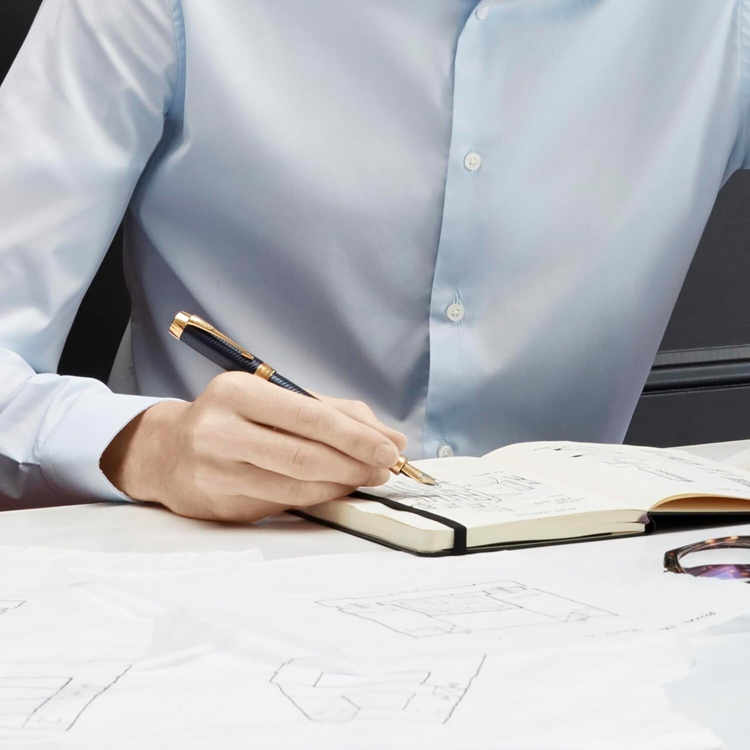 Elegant Carène Black Sea Fountain Pen with 23k Gold Clip - Gift Ready Box