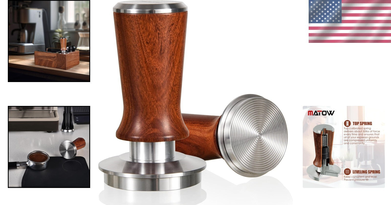 Elegant 58.5mm Espresso Hand Tamper with Durable Ripple Base & Rosewood Handle