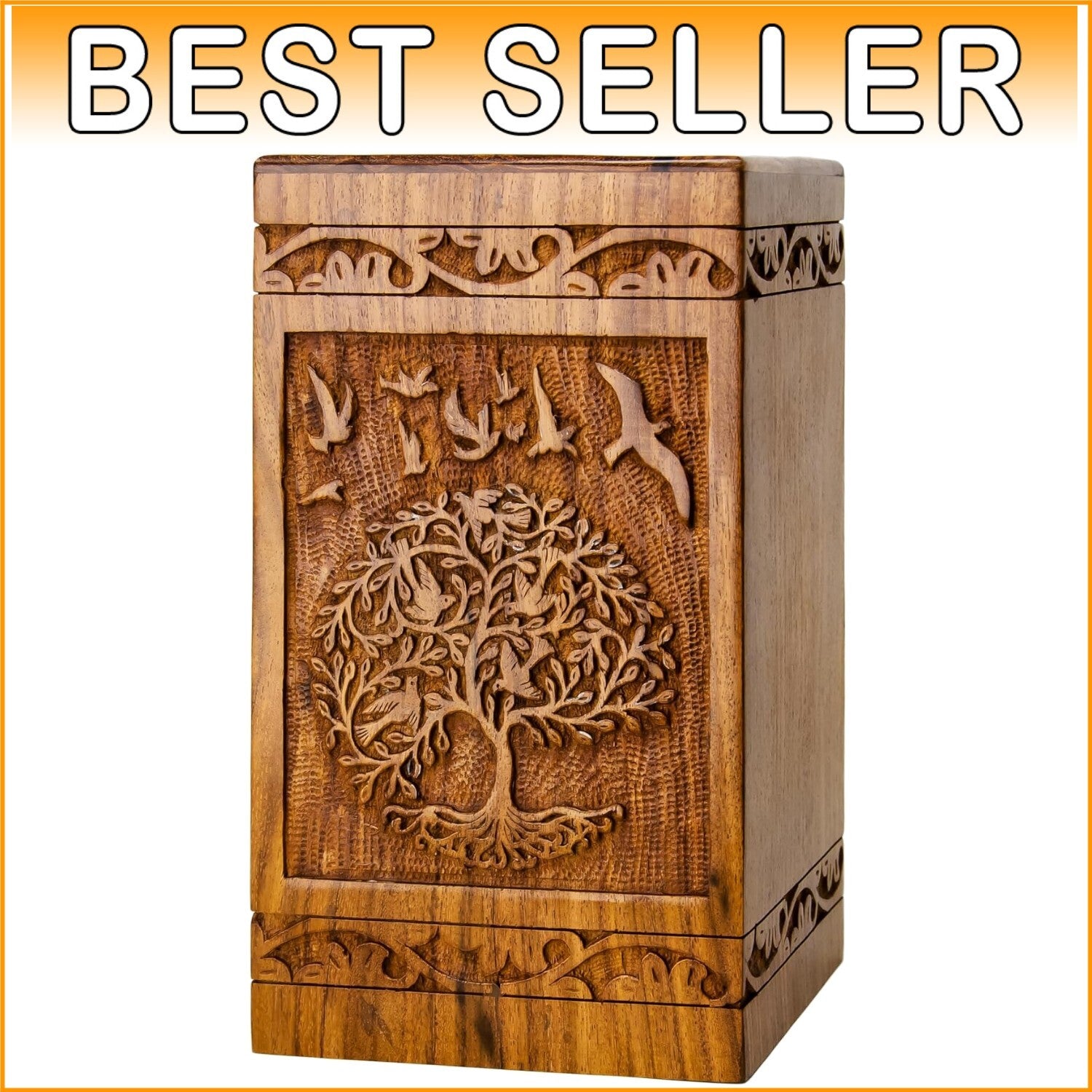 Artisan-Crafted Wooden Urn for Ashes - 250 lbs Capacity with Sliding Opening