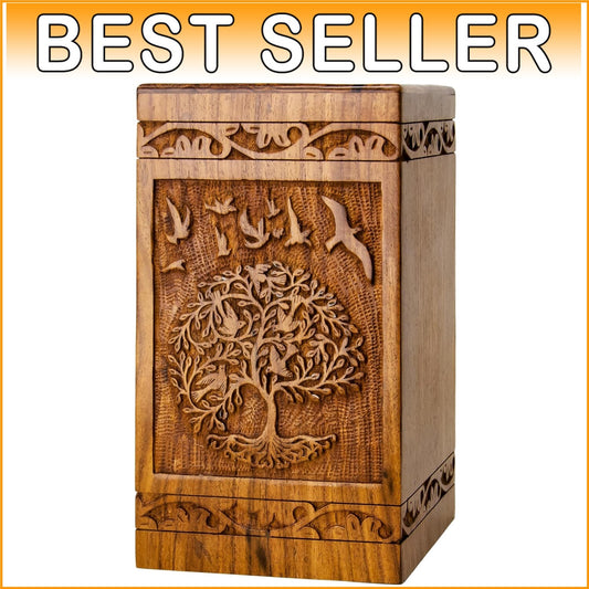 Artisan-Crafted Wooden Urn for Ashes - 250 lbs Capacity with Sliding Opening