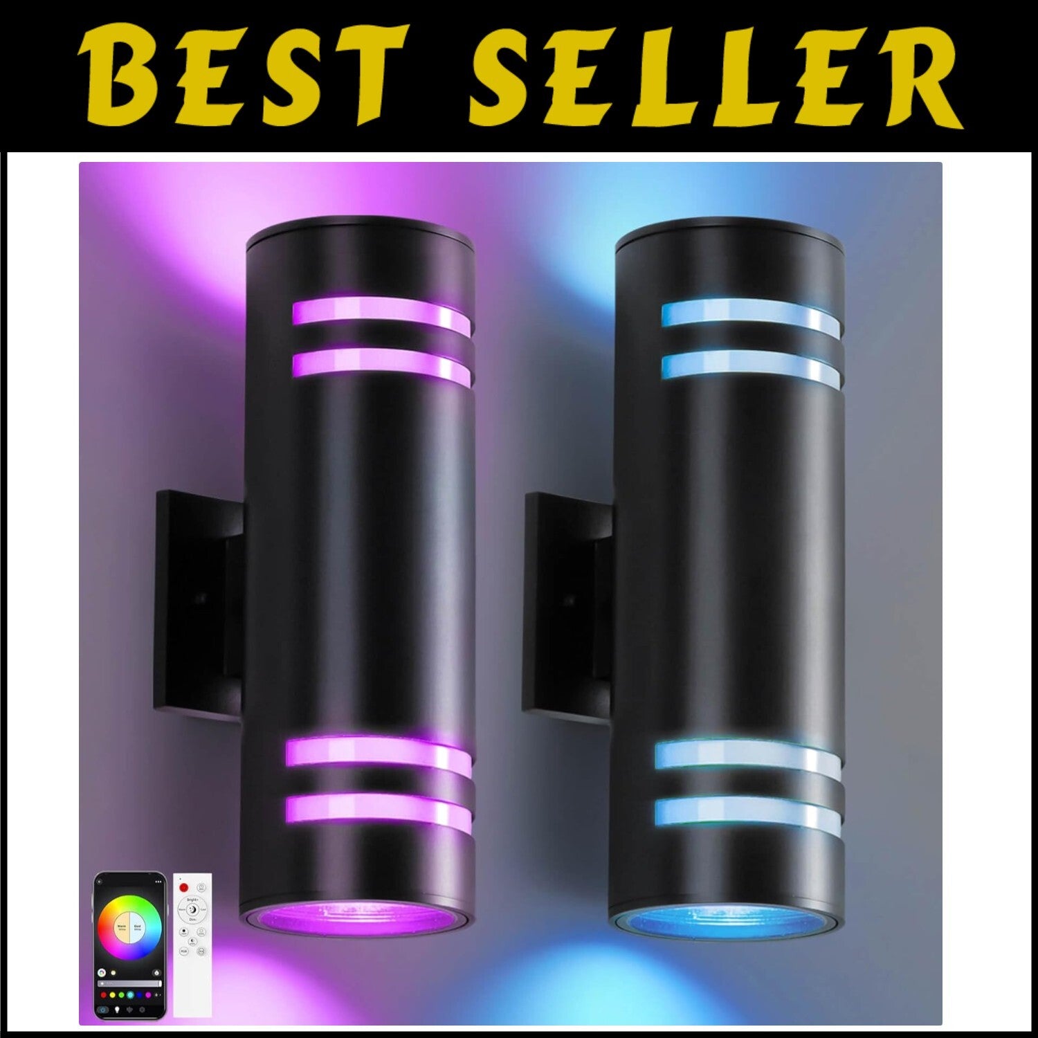 Elegant RGB Up and Down Outdoor Wall Lights - 2 Pack with Smart Control & Safety