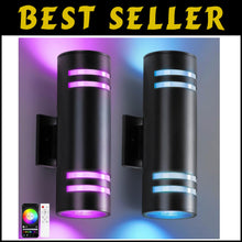 Load image into Gallery viewer, Elegant RGB Up and Down Outdoor Wall Lights - 2 Pack with Smart Control &amp; Safety