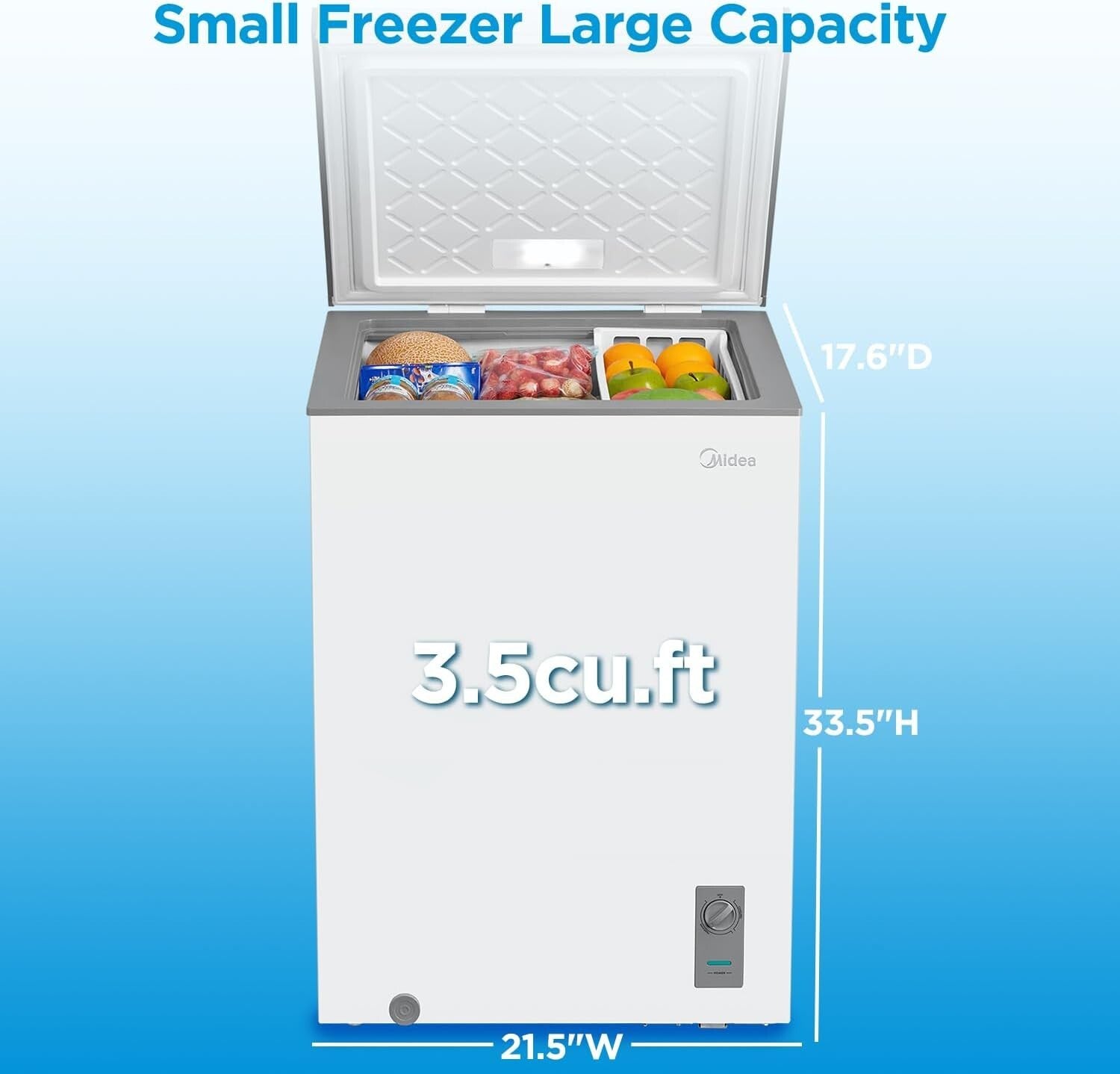 Durable 3.5 Cubic Feet Chest Freezer with Adjustable Legs & Stainless Steel Door