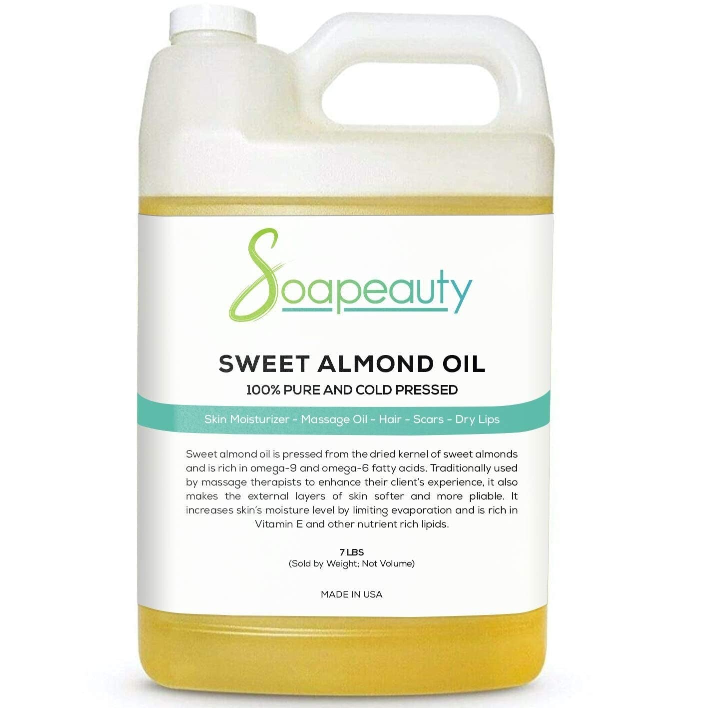 7 Lb Sweet Almond Oil - Pure Hydrating Oil for Skin, Hair, & Soap Making Needs