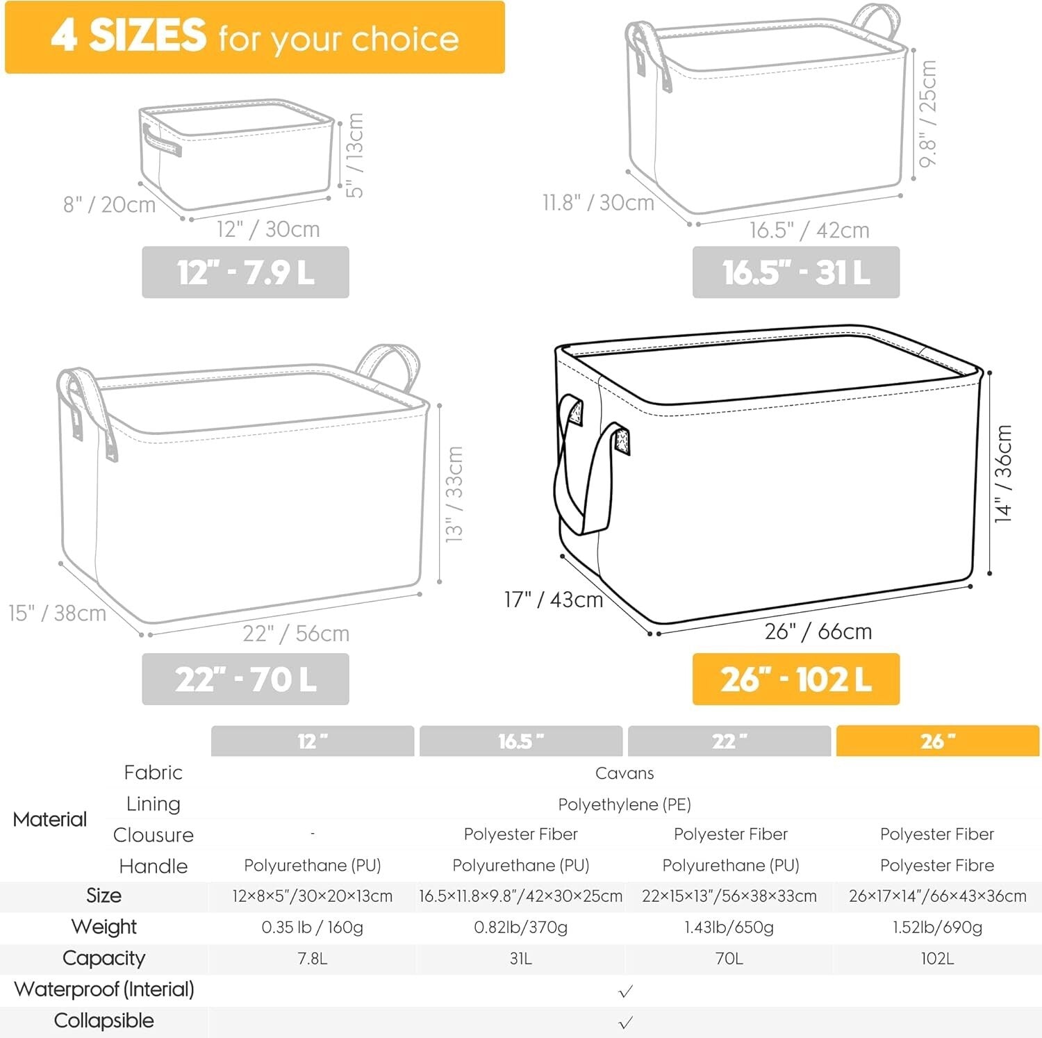 Spacious 27-Gallon Storage Baskets - 4 Stylish Bin Set for Home Organization