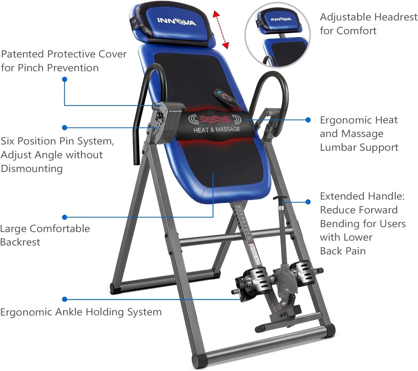 Advanced Black and Blue Inversion Table with Massage & Adjustable Lumbar Support