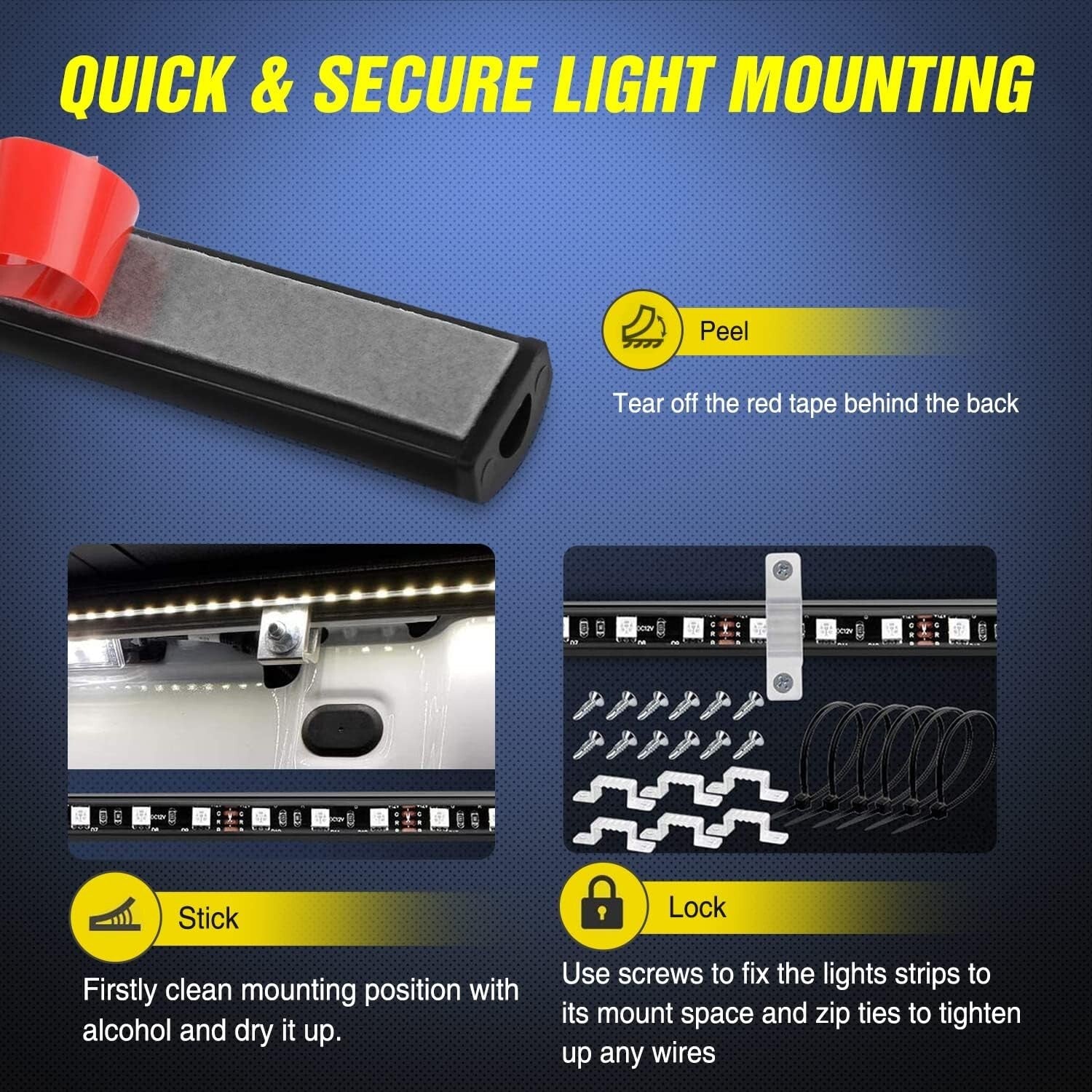 3PCS 60-Inch RGB LED Truck Bed Light Strip Kit with Remote Control - Waterproof